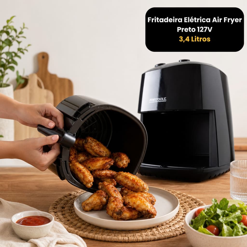 Fritadeira Elétrica Air Fryer 3,4 Litros 127V Preta Sem Óleo Antiaderente Cozinha Saudável Dieta Top