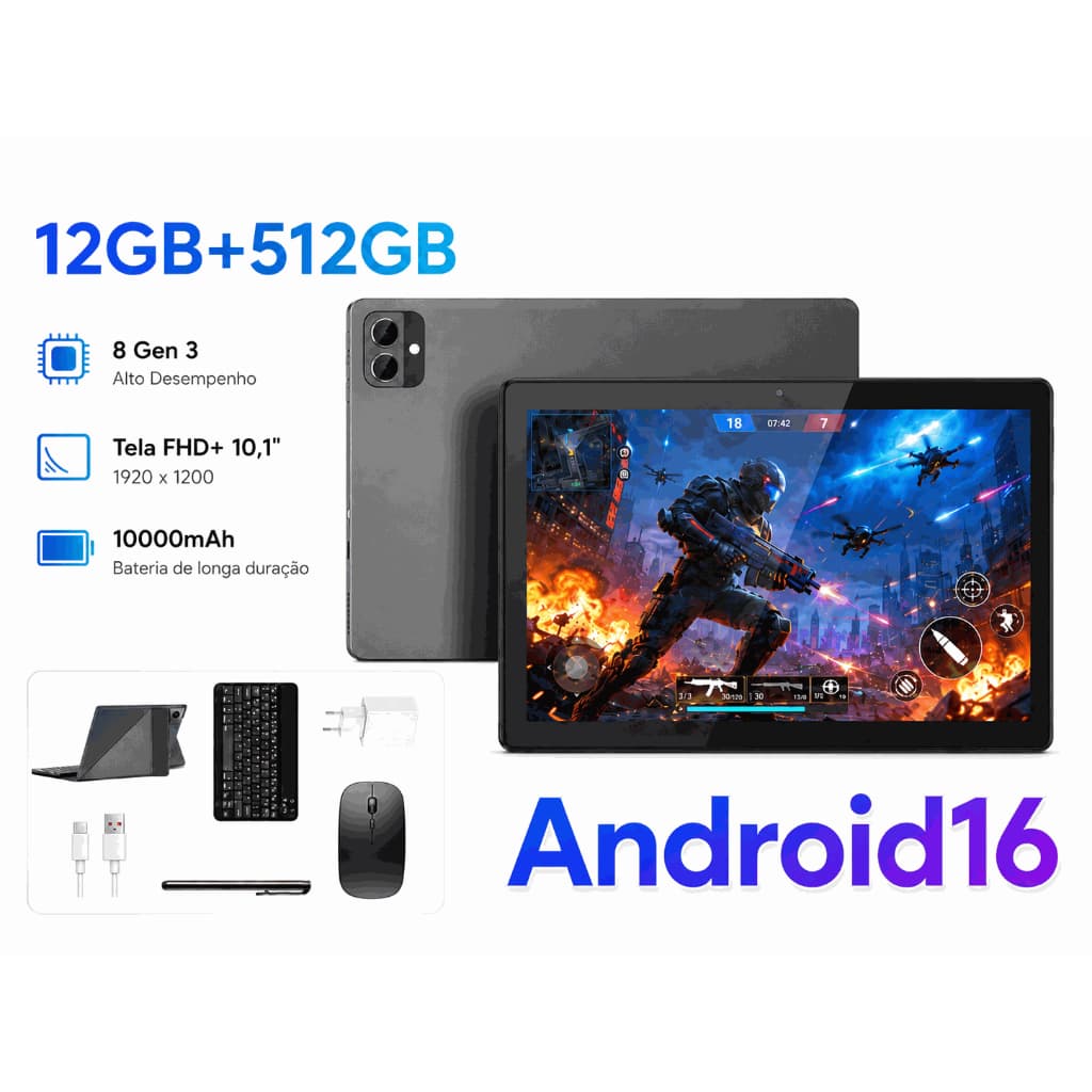 Tablet Pad12Pro 12GB 512GB Android 16 10 Polegadas 10000mAh