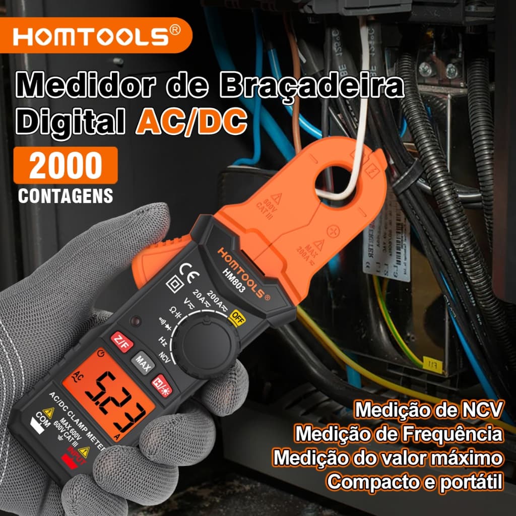 HOMTOOLS HM803 Medidor De Braçadeira Digital True RMS NCV 600V Tensão 200A DC/AC Multímetro De Corrente