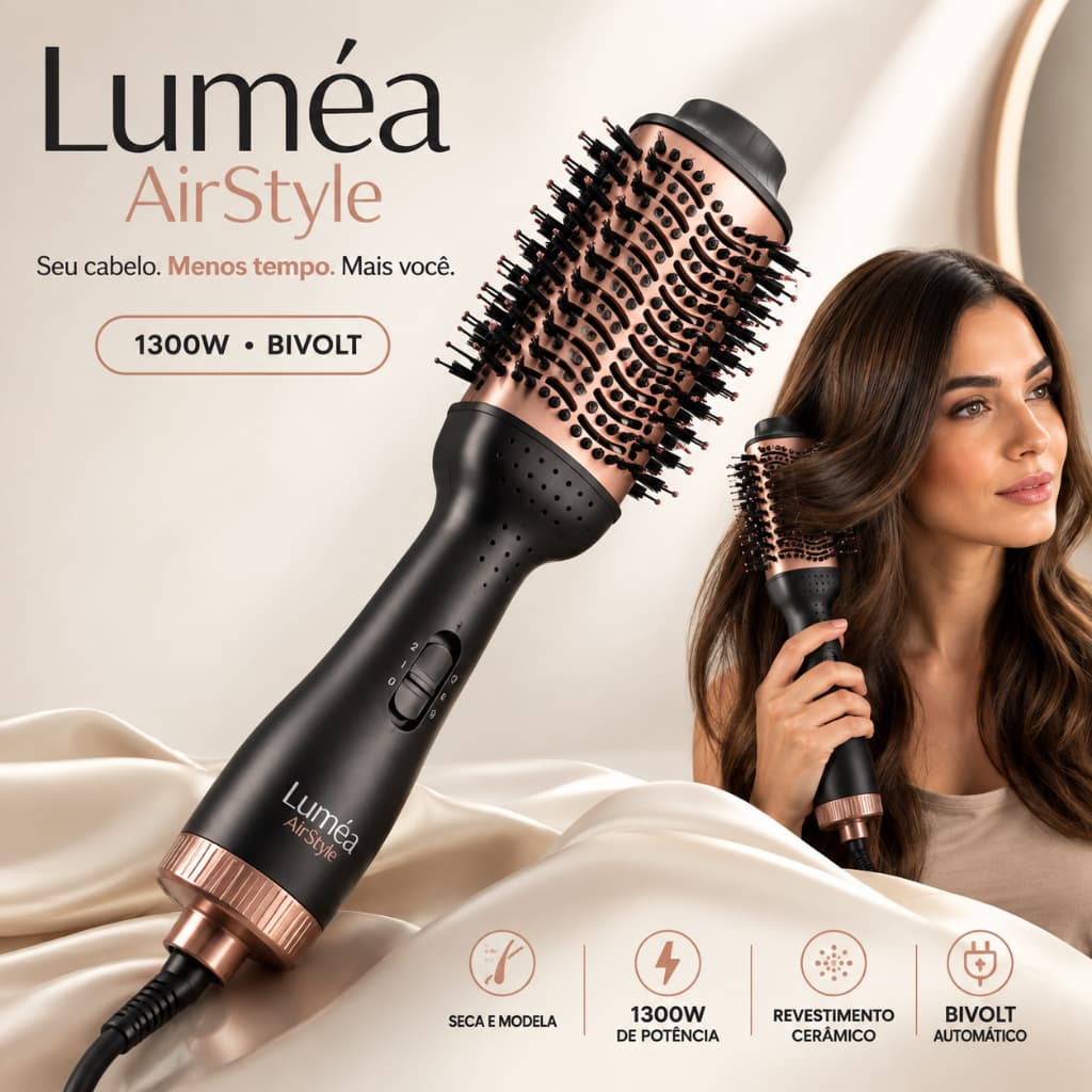 Escova Secadora e Modeladora Luméa AirStyle 1300W Bivolt Profissional Alisadora para Cabelos