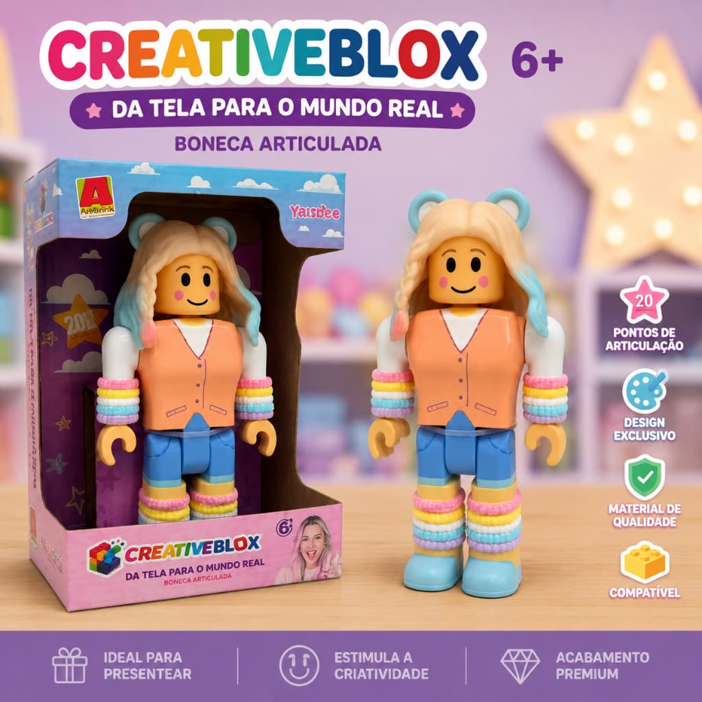 Boneca Articulada Creative Blox Yaszoca Original Algazarra Brinquedos Colecionável Infantil Youtuber