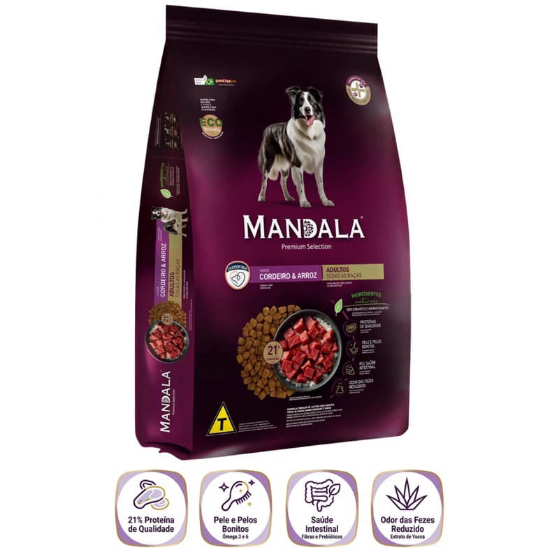 Ração para Cachorro Adulto Mandala Sabor Cordeiro e Arroz 15kg Todas Raças