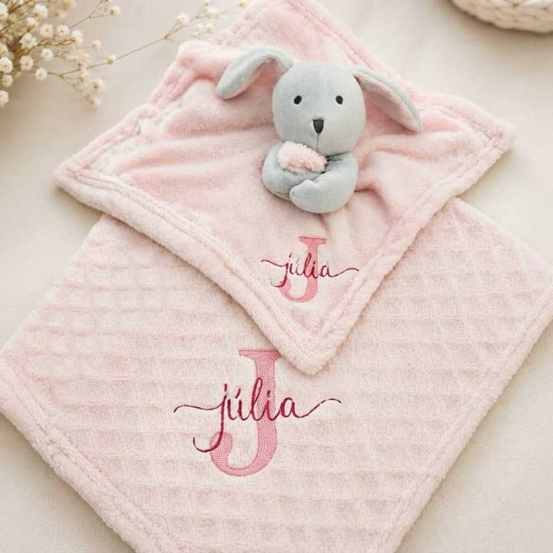 Manta com Naninha Personalizada Bordado Bebê Recém-nascido enxoval para presente  kit Manta+ Naninha