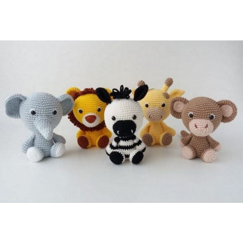 kit safari amigurumi/crochê com 4 e 5 unidades
