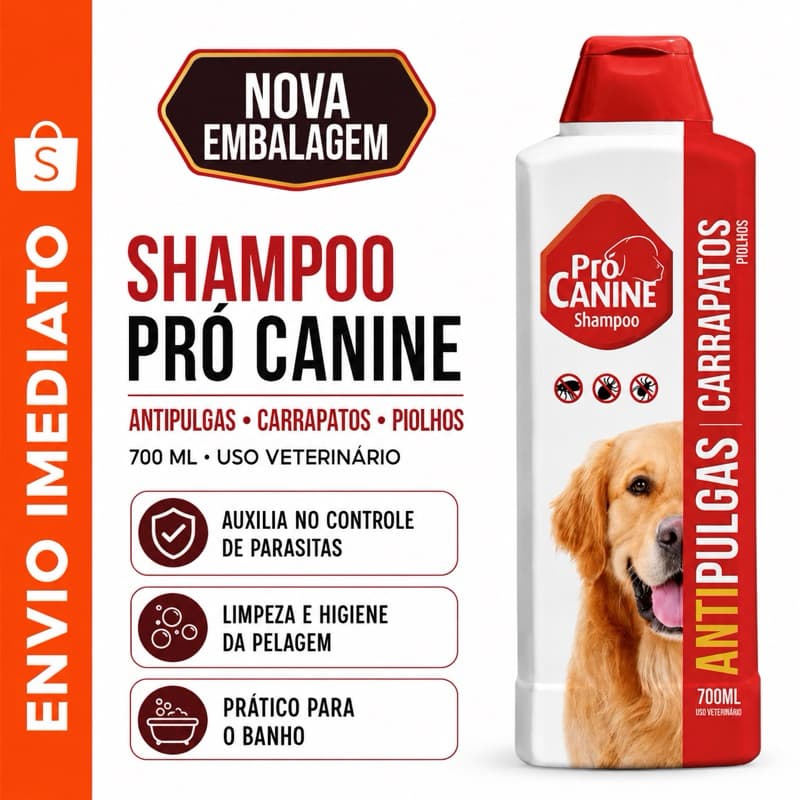 Shampoo Pró Canine Antipulgas e Carrapatos 500ml para Cachorro e Gato