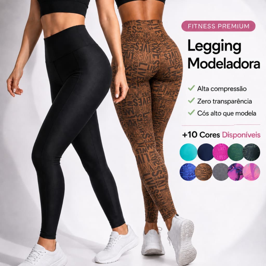 Calça Legging Feminina Suplex Alta Compressão | Não Transparente | Cintura Alta | Academia Fitness Modeladora