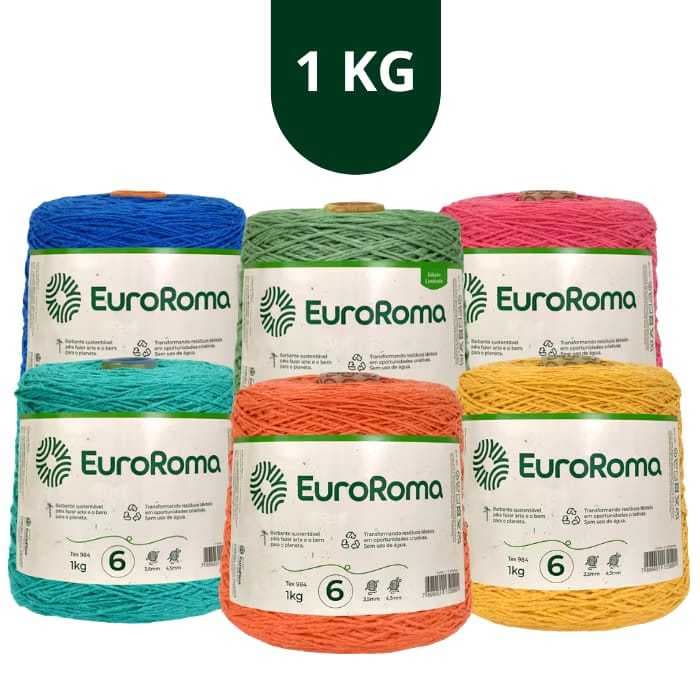BARBANTE 1KG EUROROMA-CROCHE-N 08-FIO 8-PARA TAPETE-MACIO-MACRAME-COLORIDO-CRU-NATURAL