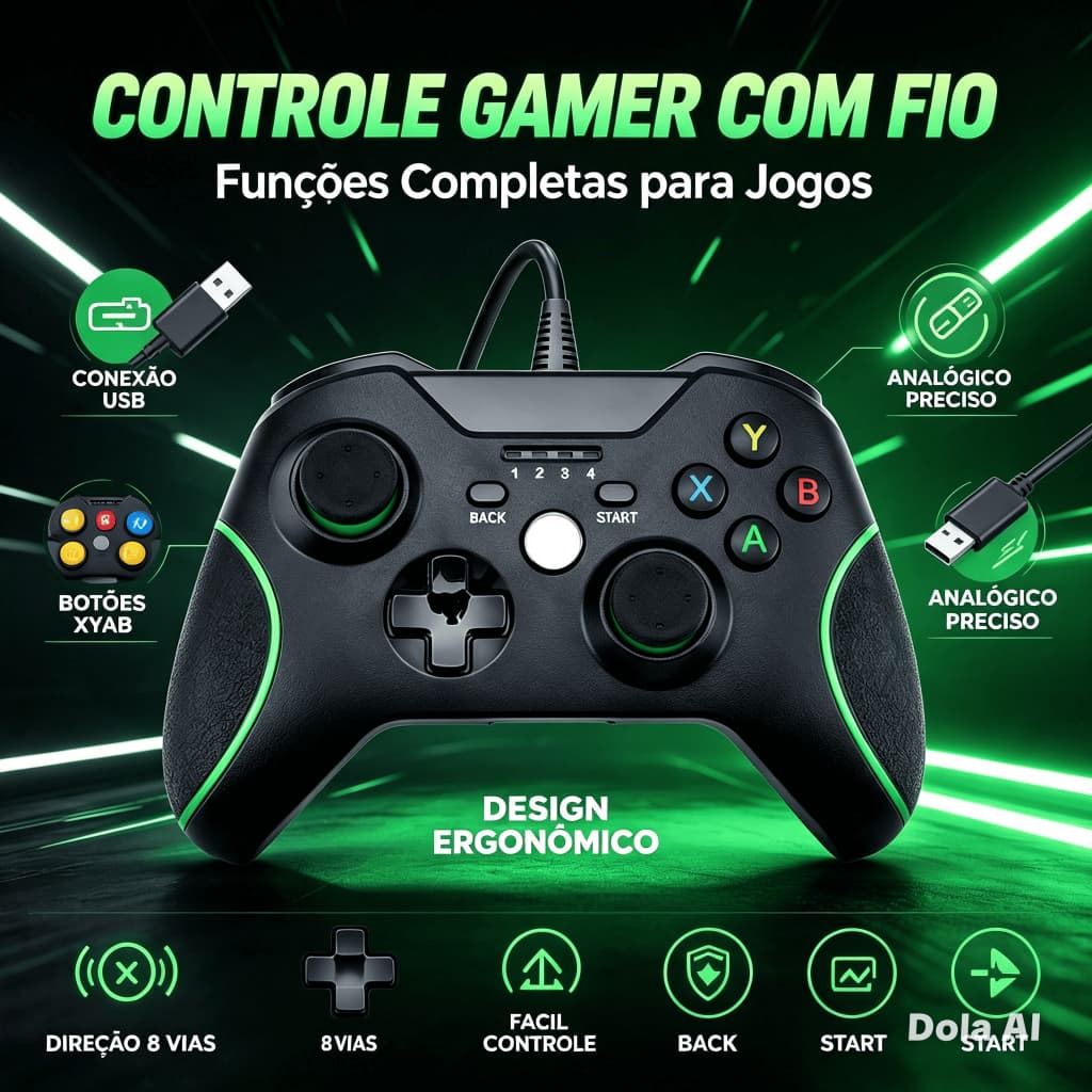 Controle Gamer Com Fio USB Xbox one Notebook PC Computador Videogame Joystick