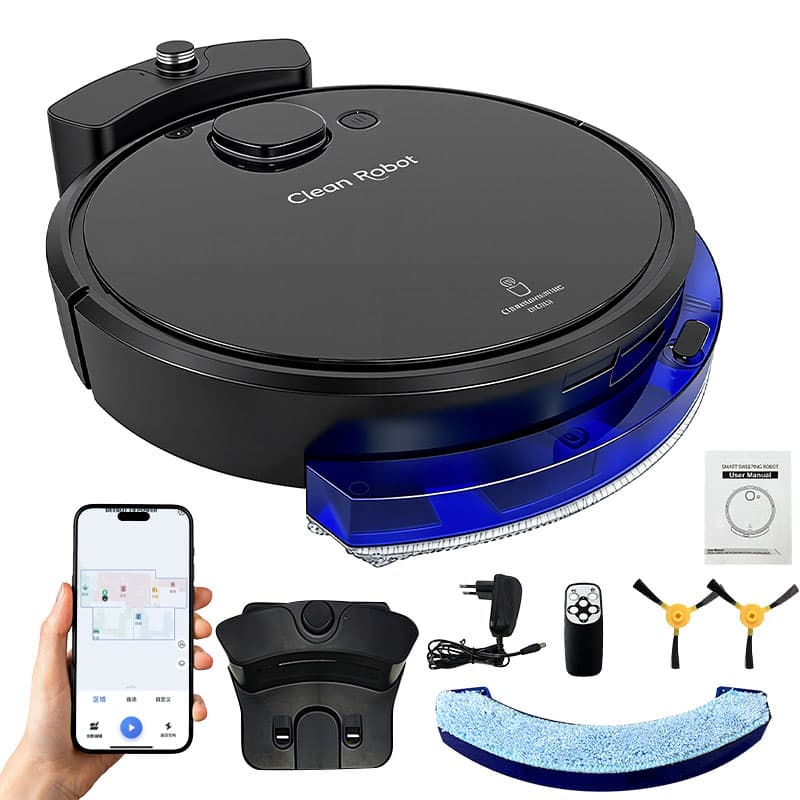 Robô Aspirador de Pó Inteligente 2000Pa Wi-Fi APP com Sensor Anti-Queda, Desvio Automático e Retorno