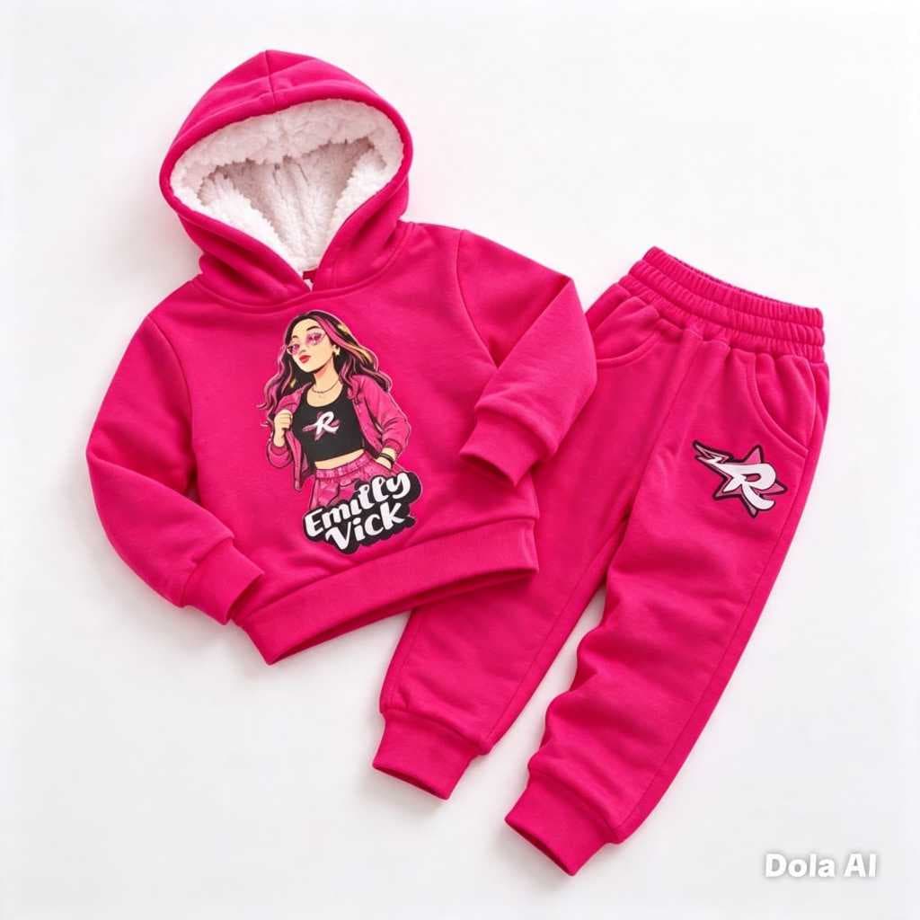 Conjunto Moletom Infantil  - Feminina para Inverno + Capuz Peluciado