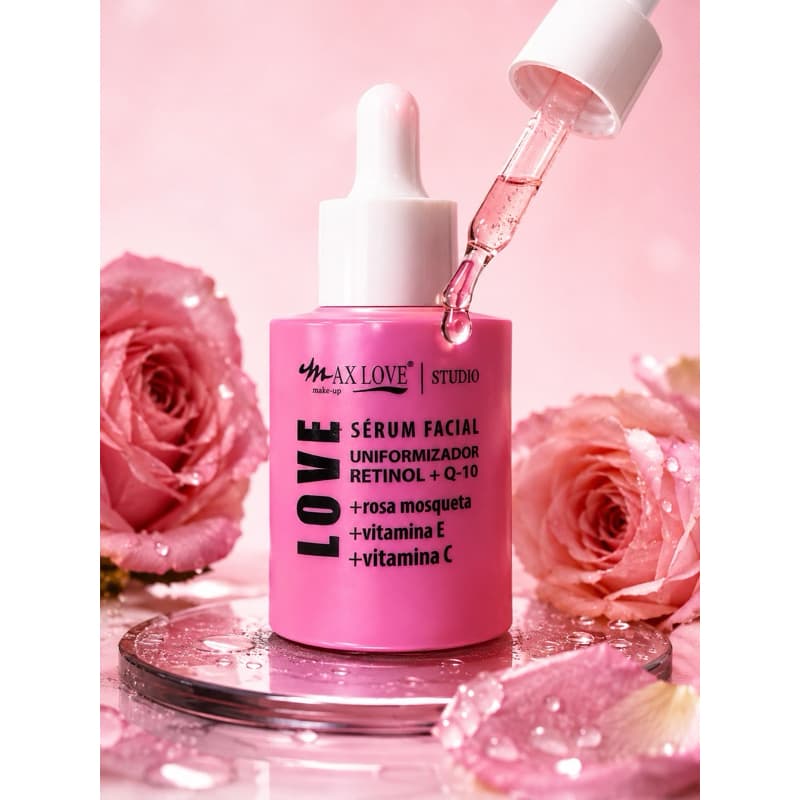 Sérum Facial Uniformizados Max Love 30ml com Retinol Q10 Rosa Mosqueta Vitamina C e E