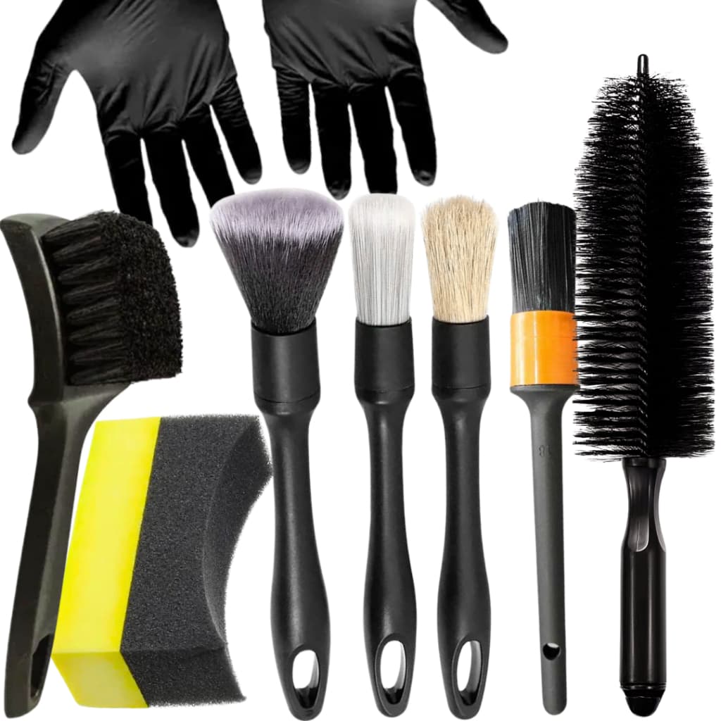 kit  Escovas Limpeza Rodas e Pneu De Carro 9 Peças