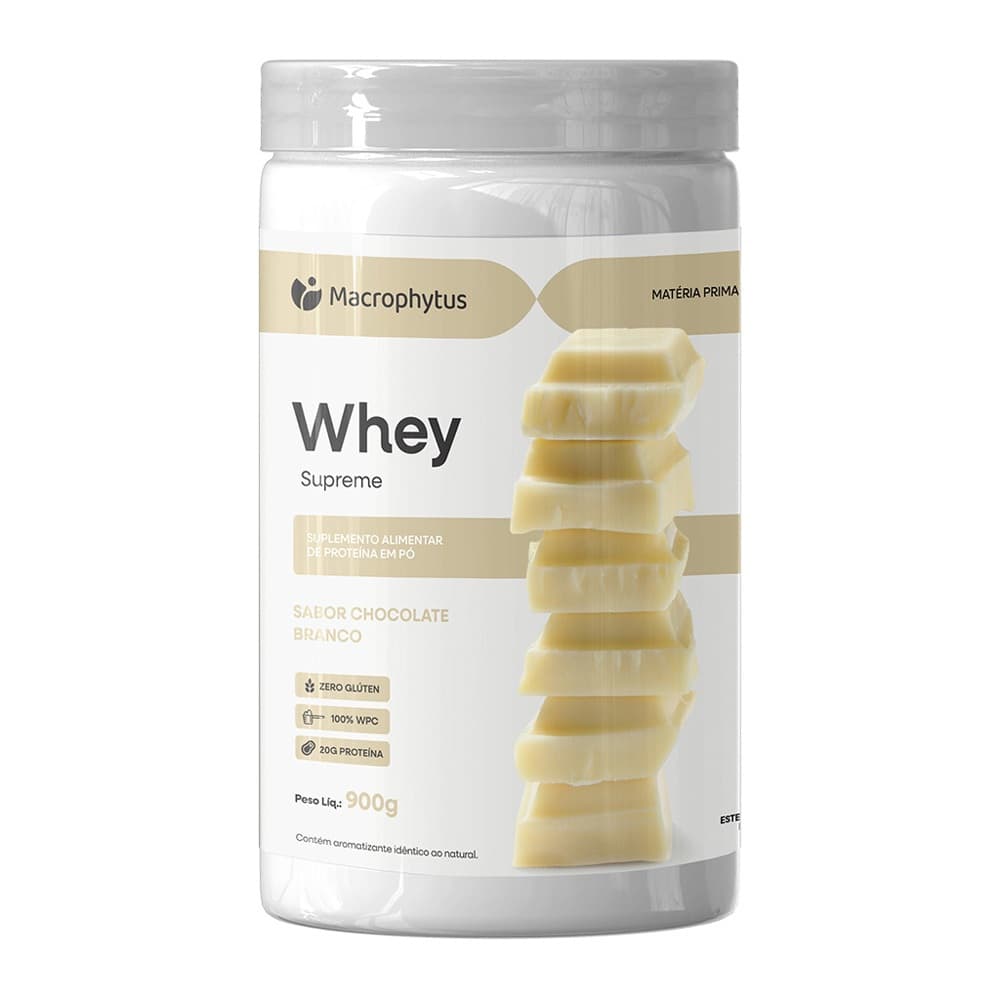 Whey Protein Supreme Macrophytus 900g Sabor Chocolate Branco - Proteína Concentrada Pura Massa Magra