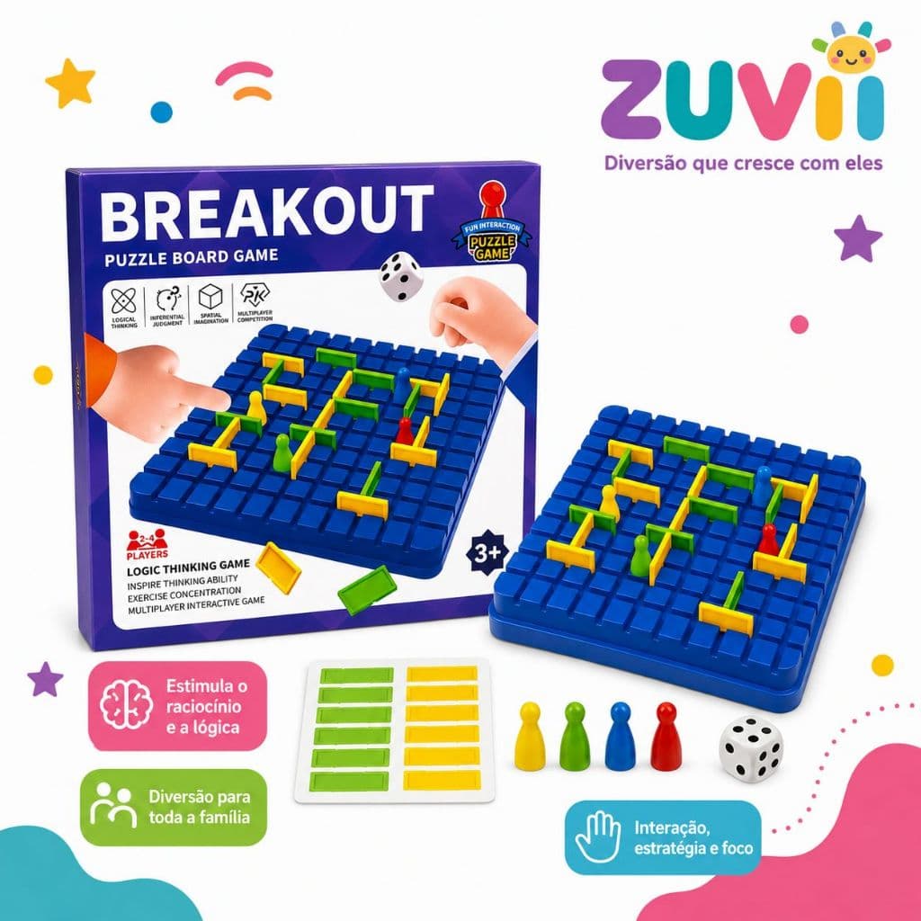 Jogo de Tabuleiro Breakout Estratégia e Raciocínio Labirinto para 2 a 4 Jogadores Infantil Educativo Desafio Família
