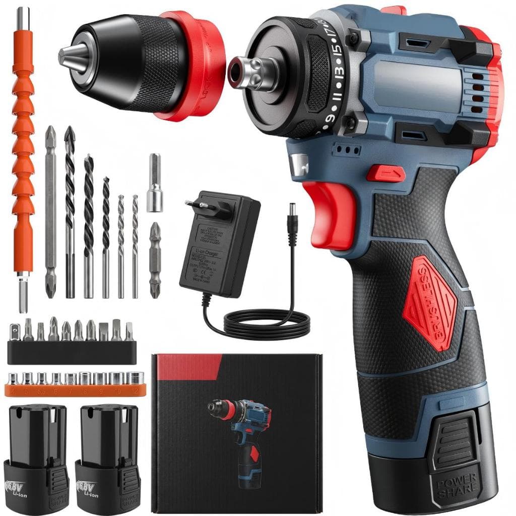 Parafusadeira Furadeira Brushless 16.8V 60Nm 2 Baterias Sem Fio Mandril Metálico