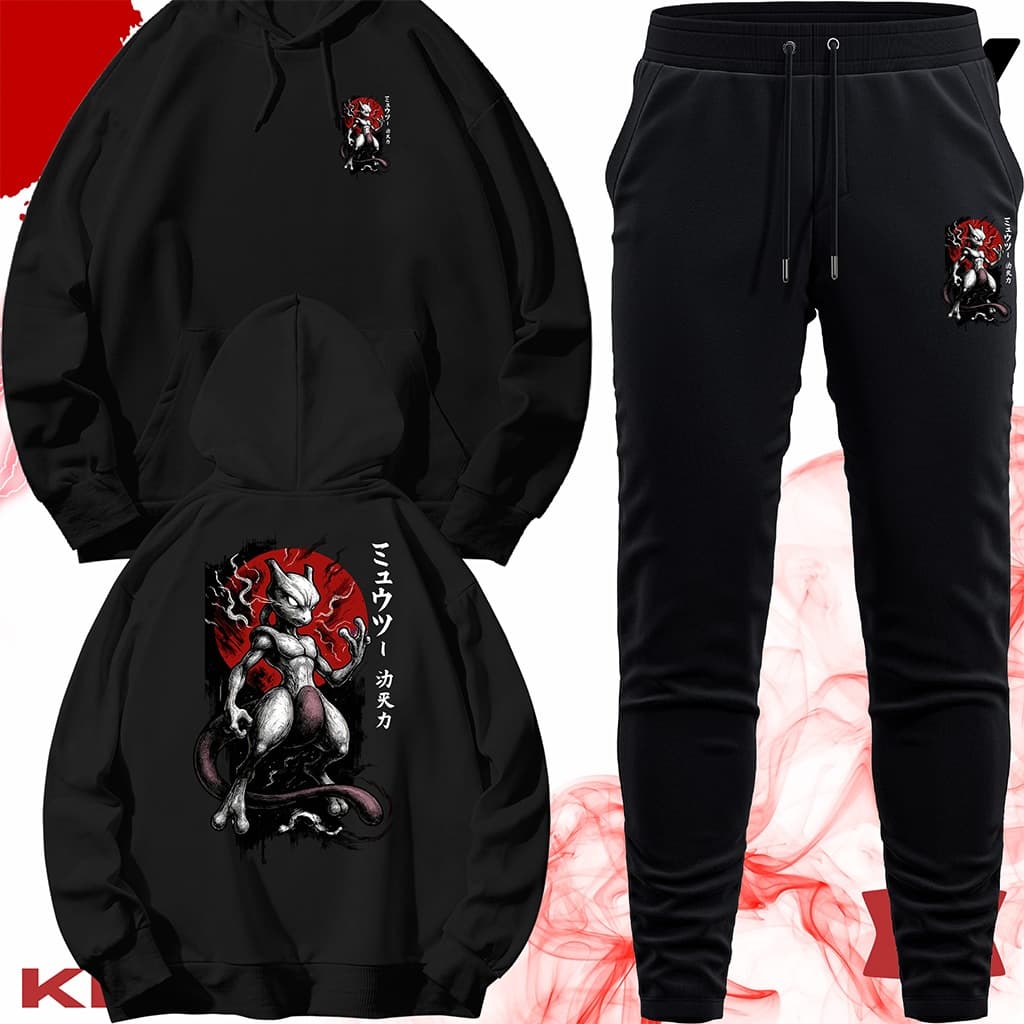 Conjunto Moletom Unissex Adulto Blusa de Frio Canguru e Calça Personalizada Estampa MEWTWO POKEMON