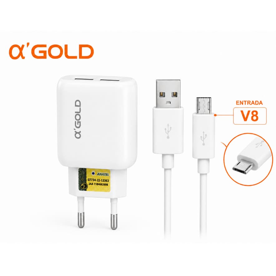 Carregador Rápido 5.1A 2 USB + Cabo V8 Para Celular Android