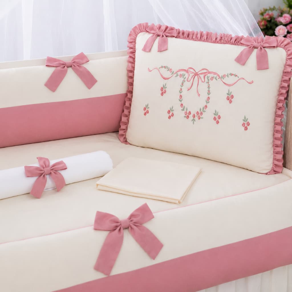 Kit Berço Menina Baby Lacinho 10 peças Americano 100% algodão Enxoval De Bebê