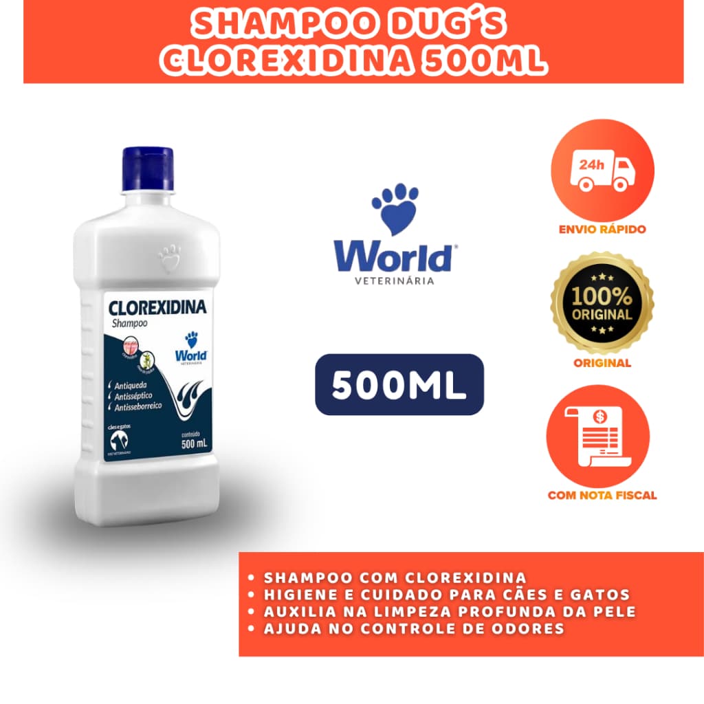SHAMPOO CLOREXIDINA DUG’S 500ML PARA CÃES E GATOS PELOS LIMPOS E SAUDÁVEIS