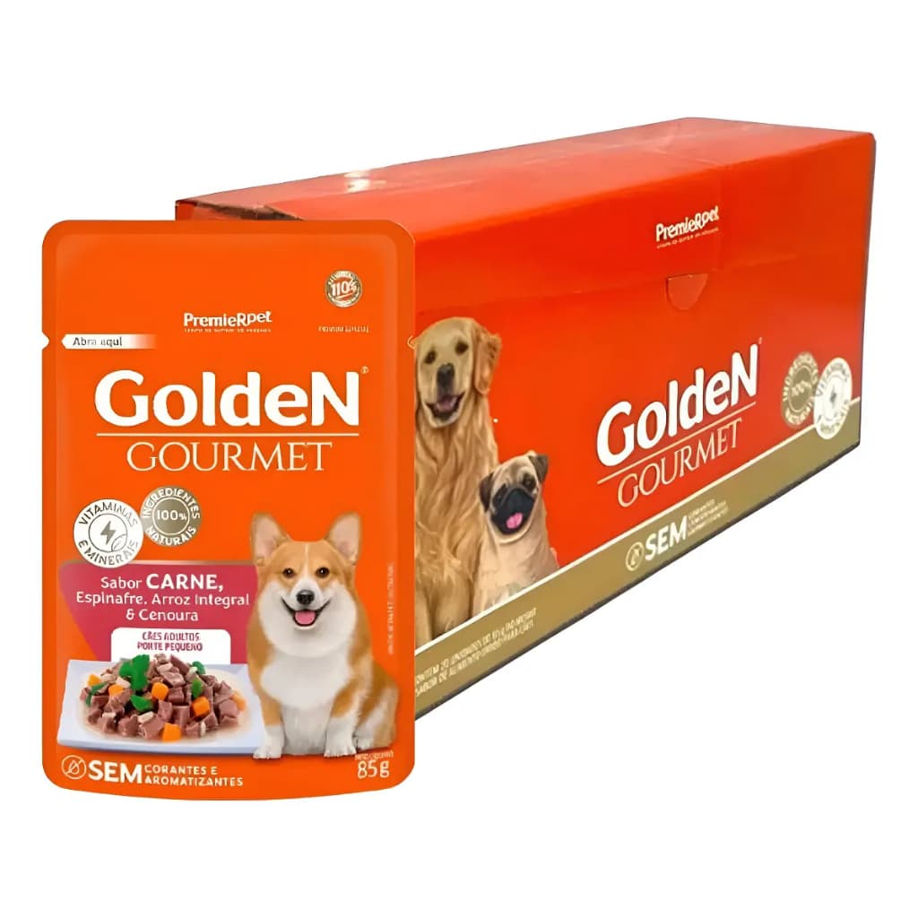 Sachê Golden Gourmet para Cachorro Adulto Porte Pequeno 85g Kit 20 Unidades Ração Úmida Natural Sem Corantes