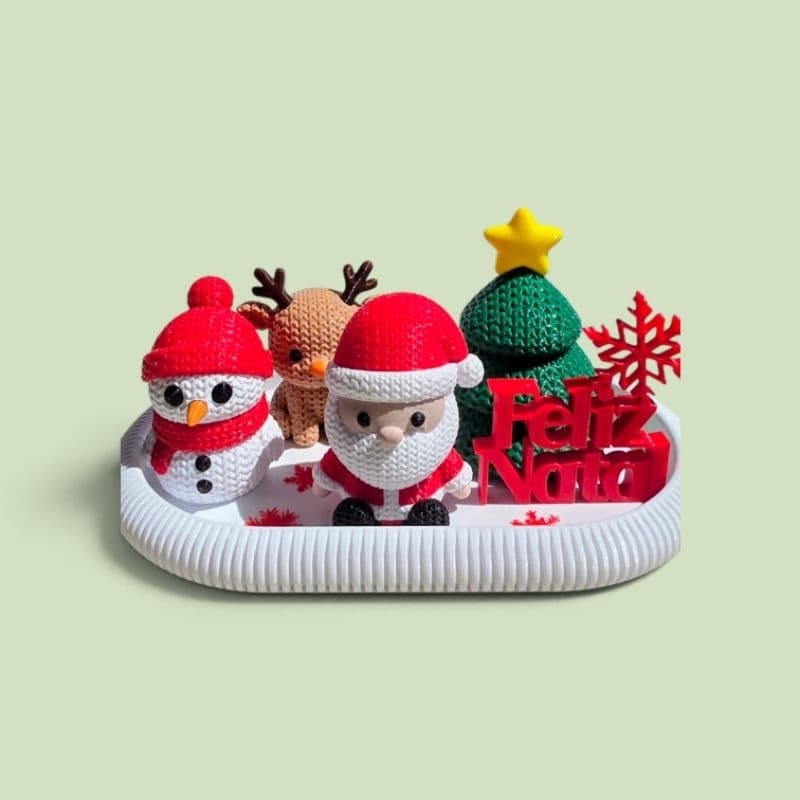 Enfeite de Natal Decorativo Mesa / Estante - Kit Natalino Efeito Amigurumi / Crochê