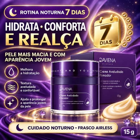 9,9 – Festa de Promoções  DAVIENA Creme Firmador Noturno 15g, Retinal + Ácido Ferúlico, Anti-idade, Firmeza e Elasticida