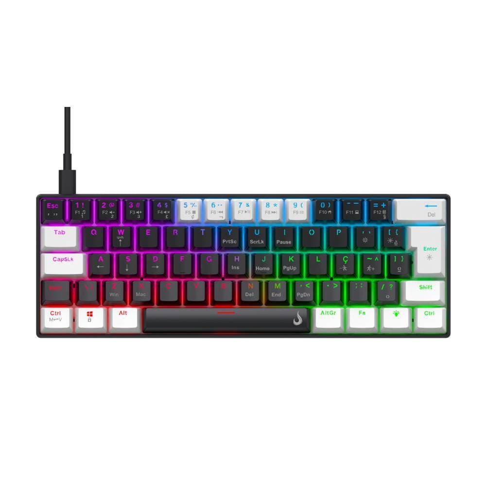 Teclado Mecânico Gamer Rise Mode Nova 01 Switch Rise Core RGB C/ Fio ABNT2 Preto - RM-TCM-NV01-B