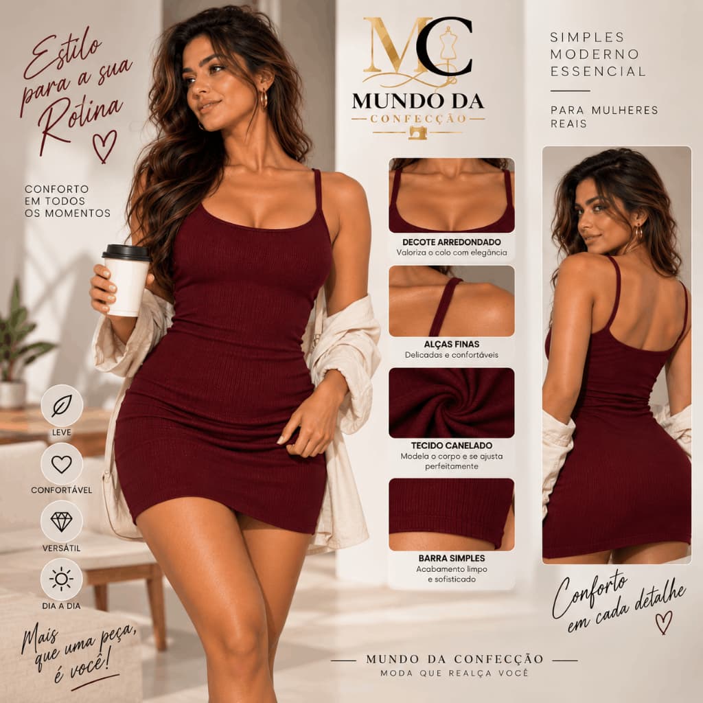 Vestido Feminino Curto Básico Canelado Alcinha Tubinho Look Casual Feminino