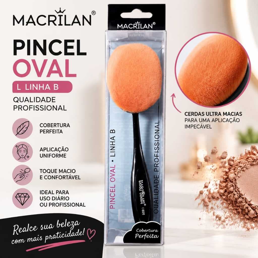 PINCEL PROFISSIONAL OVAL ALTA PRECISÃO APLICAÇÃO BASE LIQUIDA CREMOSA CORRETIVO BLUSH CONTORNO MACRILAN B 409 GRANDE