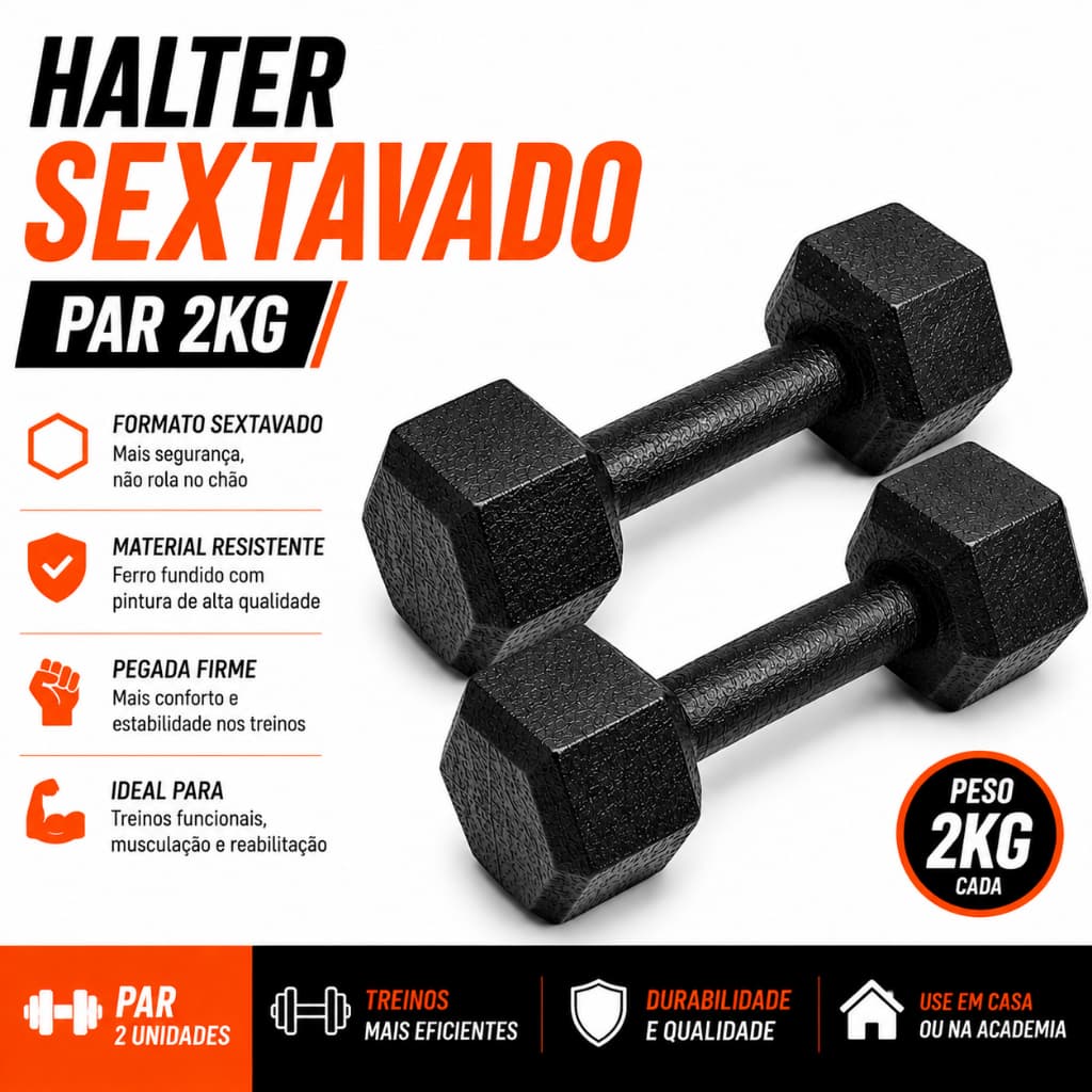 Par Halter Sextavado 2kg Pintado Ferro Fundido Academia musculação emagrecimento