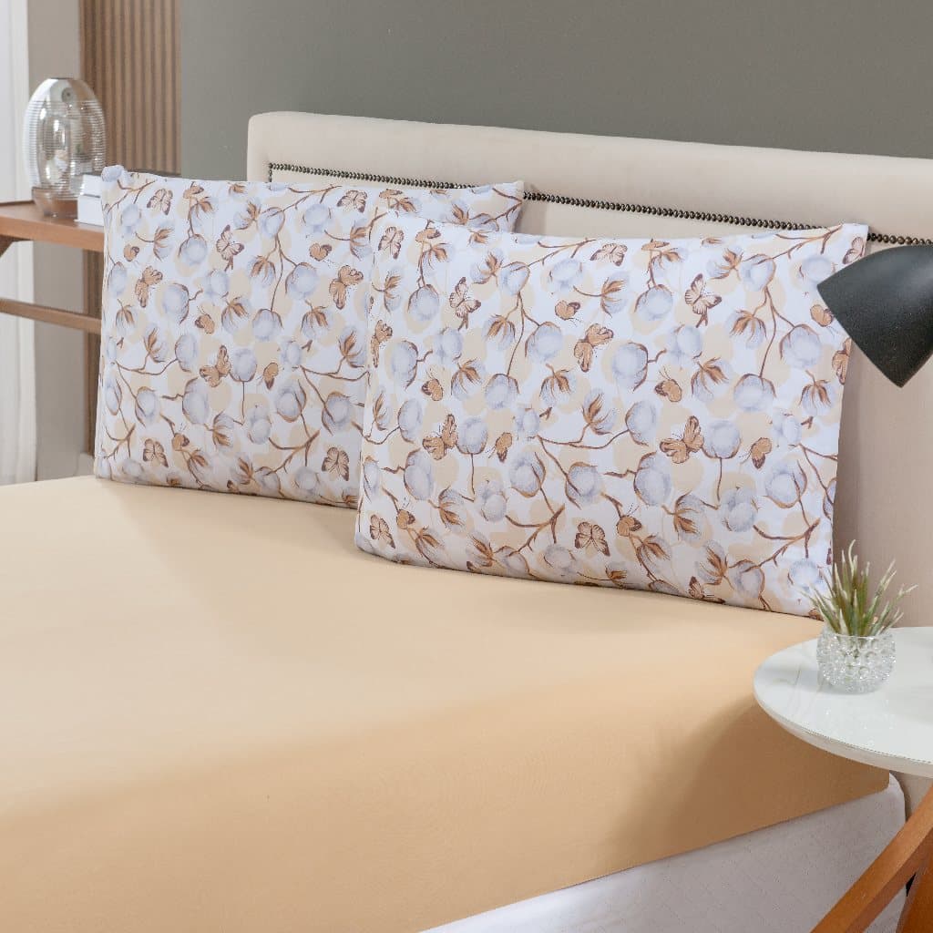 Jogo De Lençol Casal 3 Peças Com Elástico Fronhas Estampadas Malha 100% Algodão Jogo De Cama