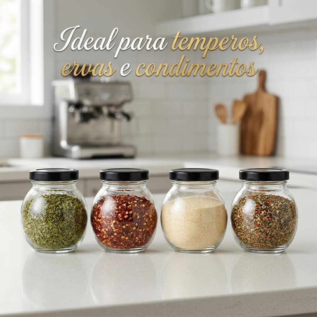Kit 4 Potes Vidro Temperos 180ml Porta Condimentos