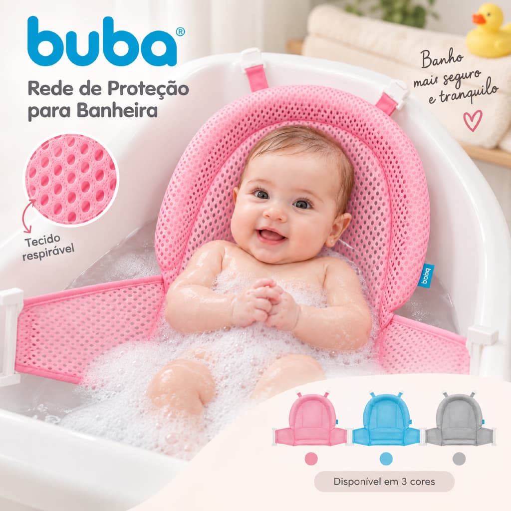 Rede De Proteção Apoio Banheira Bebê Banho Segurança Buba Conforto Proteção