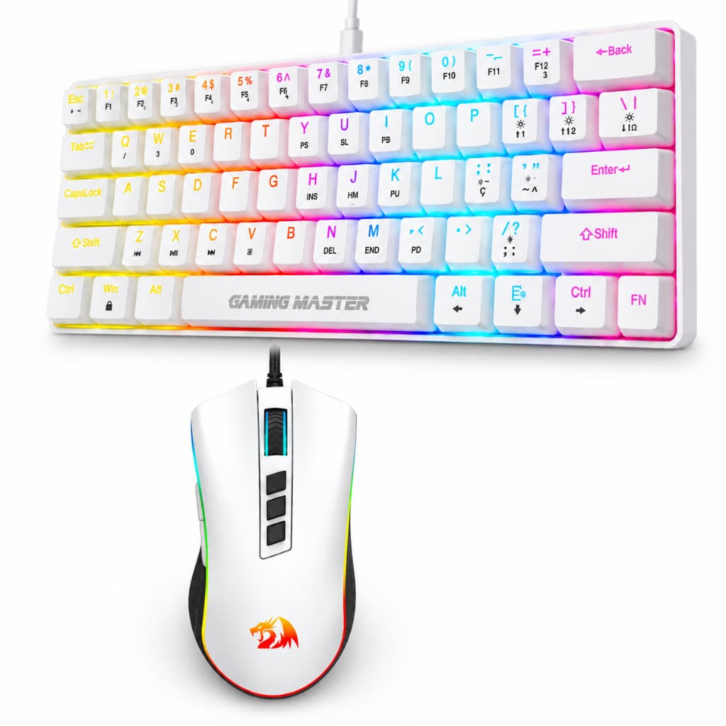 Kit Teclado Mecanico 60% + Mouse Redragon Cobra Branco M711a