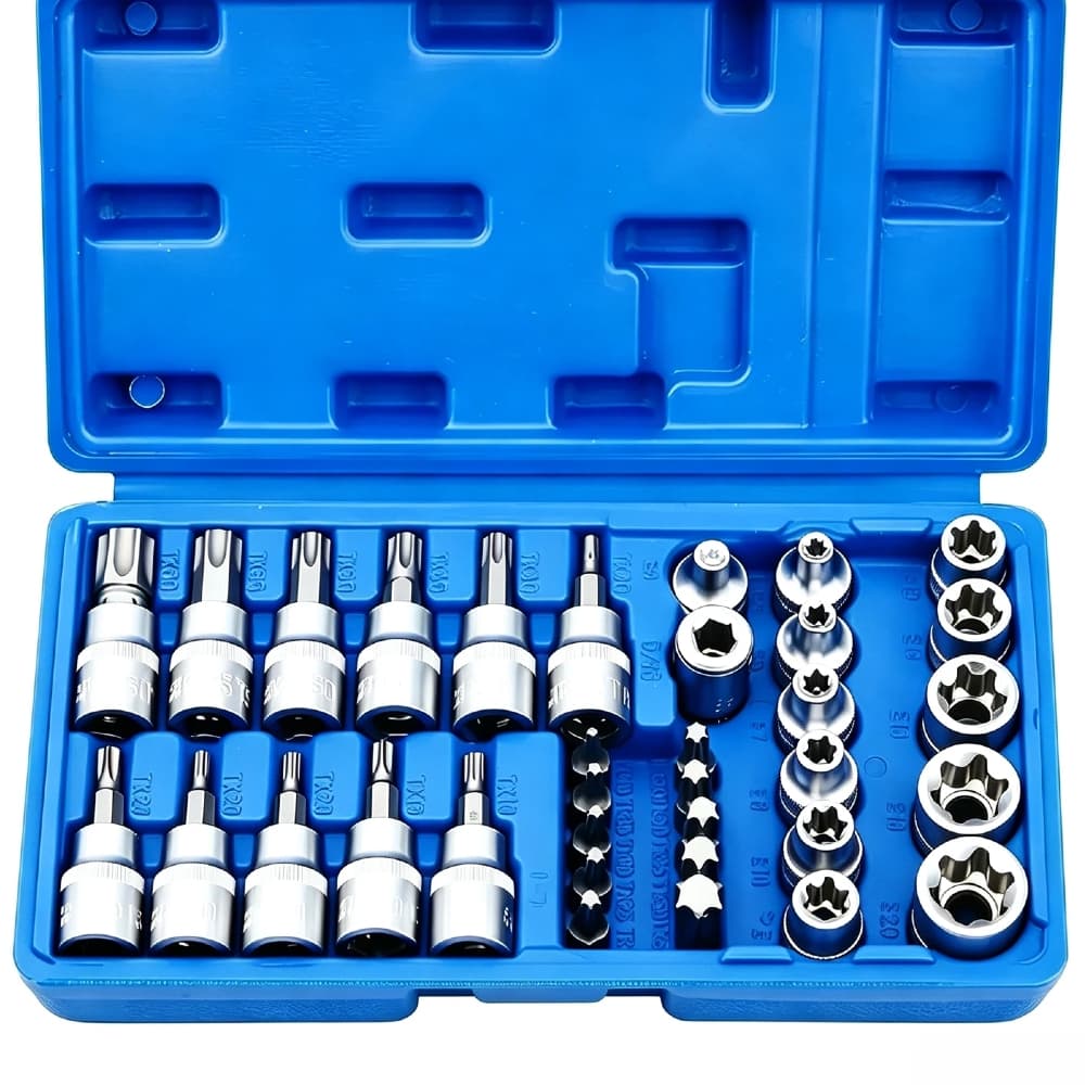 Kit 34 Peças Soquetes aço cromo vanádio Macho Femea 3/8 com Azul caixa Ferramenta Manual Segura para Perfuração