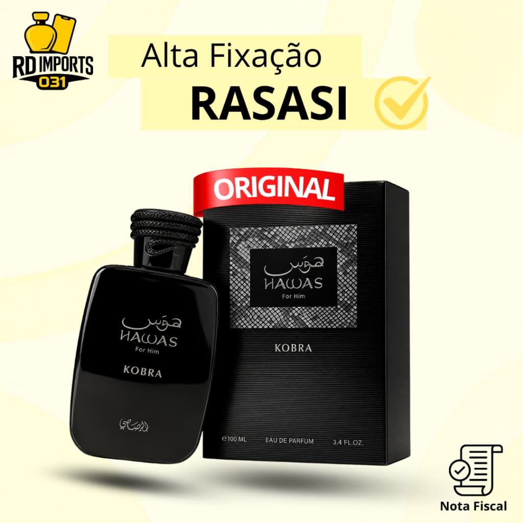 Perfume Árabe Hawas Black Kobra Rasasi Edp Masculino 100ml - Original Importado Lacrado