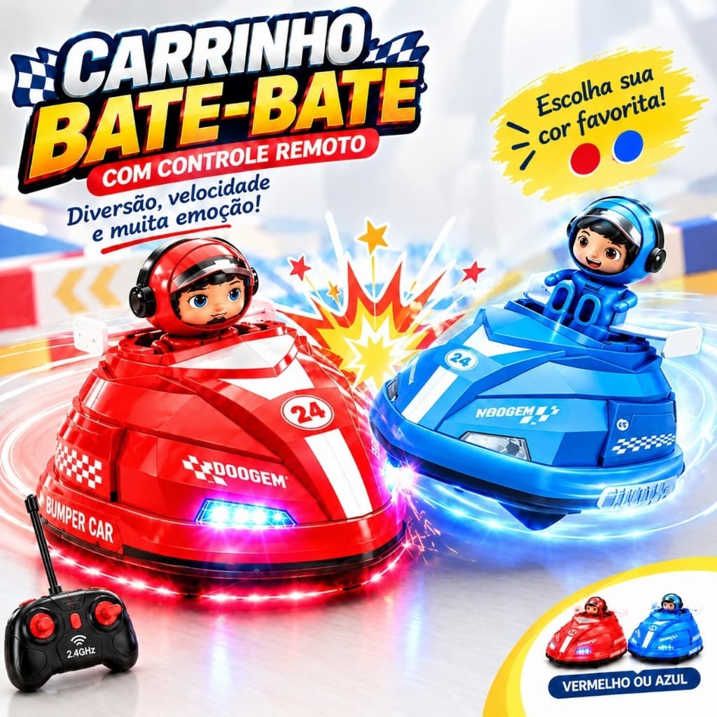 Carrinho Bate-Bate Infantil Controle Remoto 2.4GHz 360° Luzes e Música Brinquedo RC para Crianças