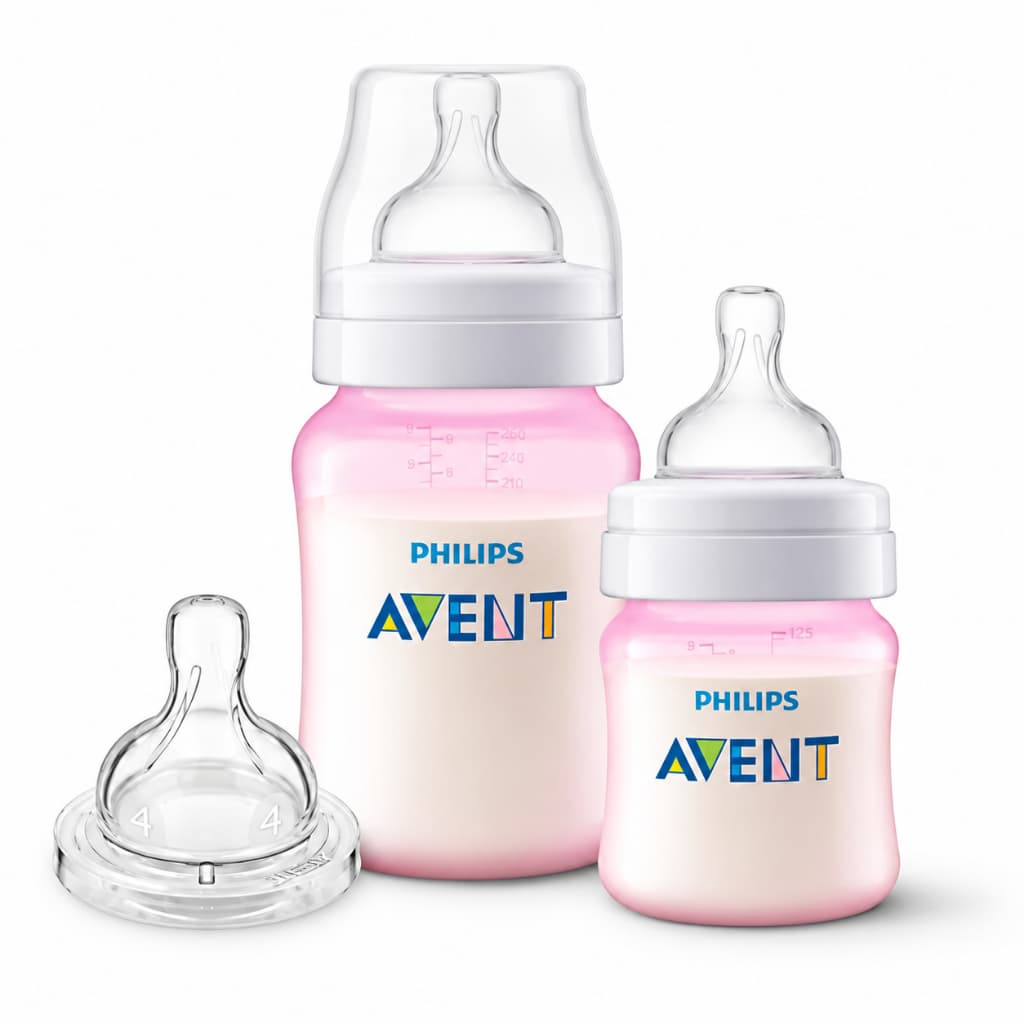 Kit 2 Mamadeiras Philips Avent Anti-Colic Transparente Rosa 125ml 260ml Bico Extra Bebê Anticólica