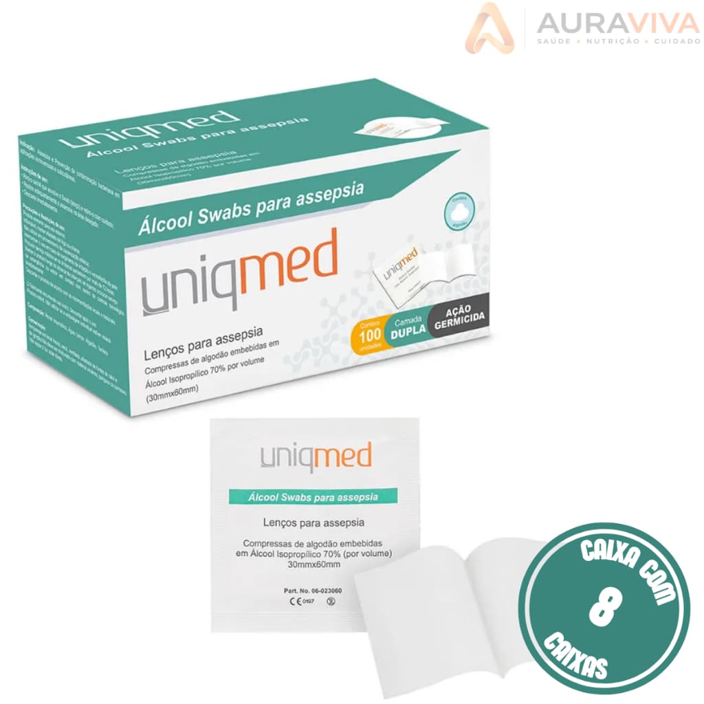 Lenço Álcool 70% Swab Antisséptico Assepsia Hospitalar Kit com 4 ou 8 Caixas Atacado