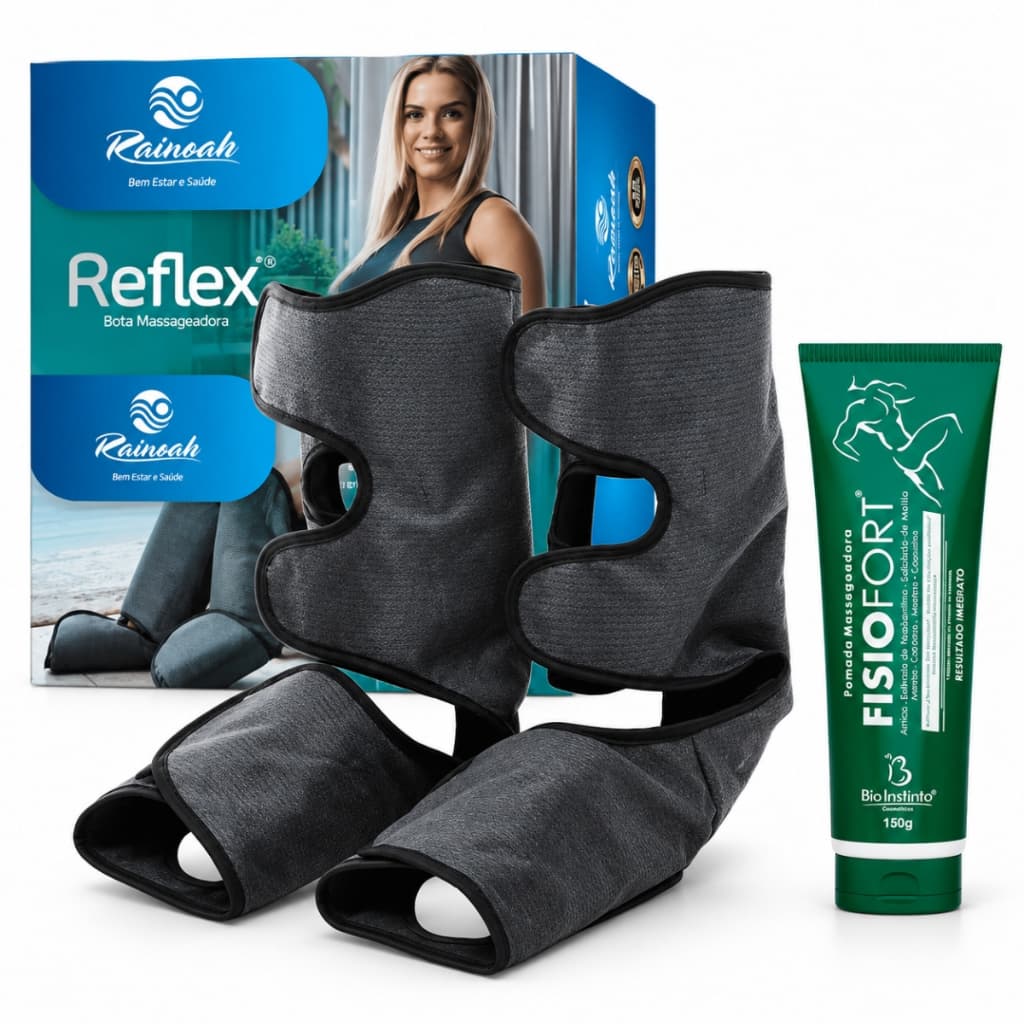 Kit Bota Massageadora Rainoah Reflex Com Compressão, Aquecimento e Vibração + 1 Pomada Massageadora