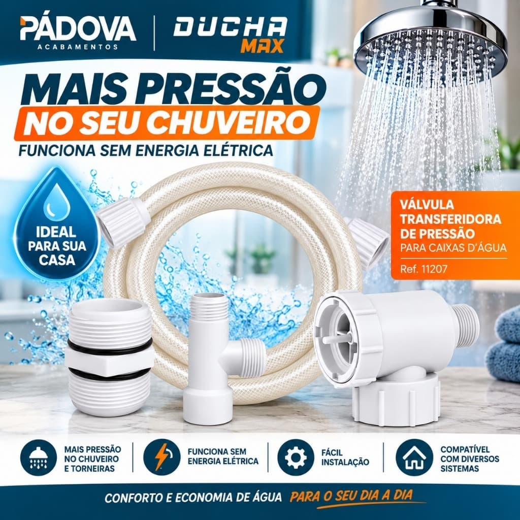 Válvula Transferidora Alternadora de Pressão Ducha Max Padova Caixa D Água Chuveiro Torneira