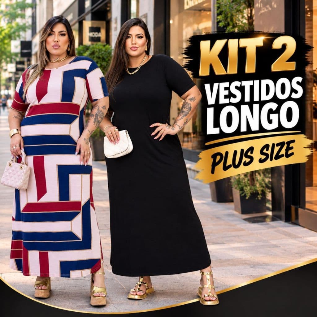 Kit 2 Vestidos Longos Evangélico Plus Size Curve Veste Até 60 Moda vestido evangélico curvy sise