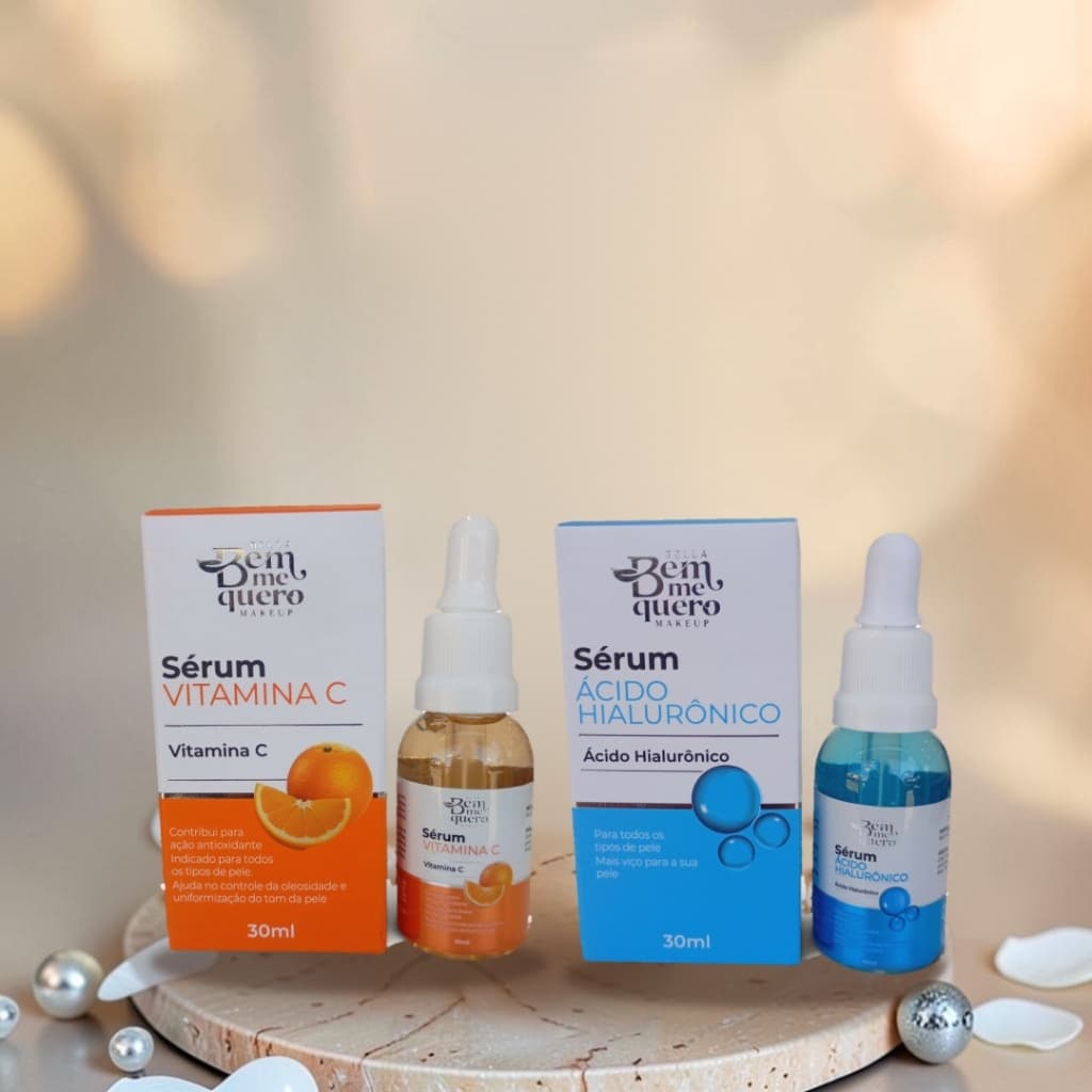 Kit 2 Sérums Faciais 30ml Vitamina C + Ácido Hialurônico | Bella Bem Me Quero | Viço e Hidratação Profunda