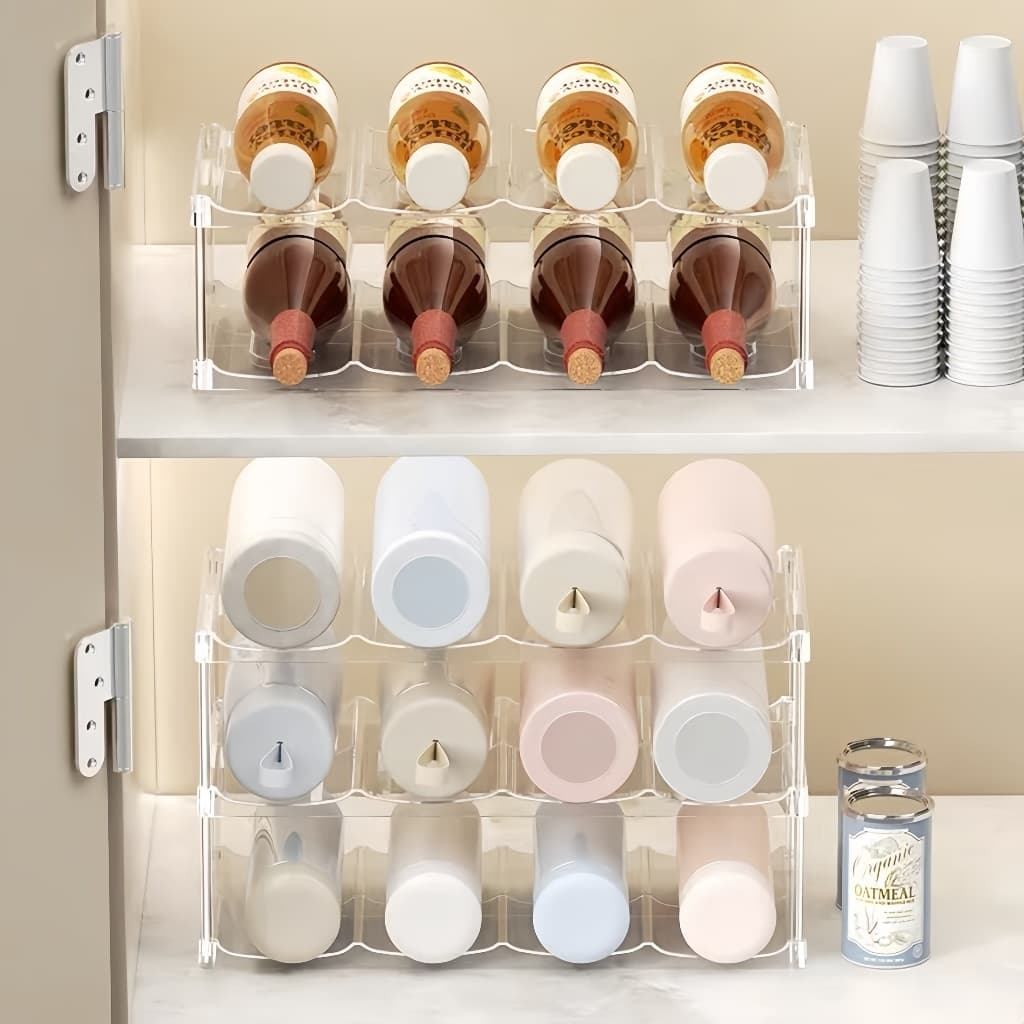 Organizador de Copos e Garrafas e Bebidas 2/4 Andares — Multiuso para Armário e Cozinha e Bar