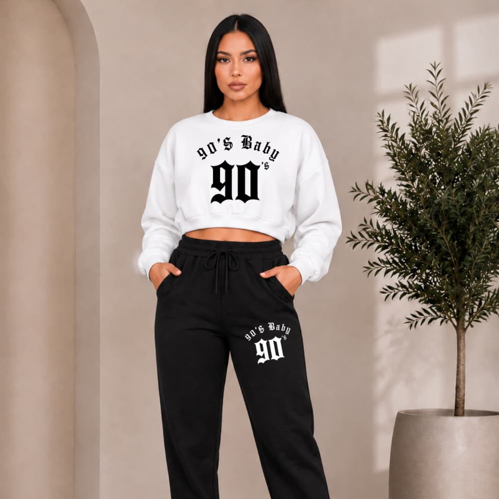 Conjunto Calça E Cropped Moletom 90´S Baby 1727 Confortável Leve Frio Estilosa Moda Combinação Presente