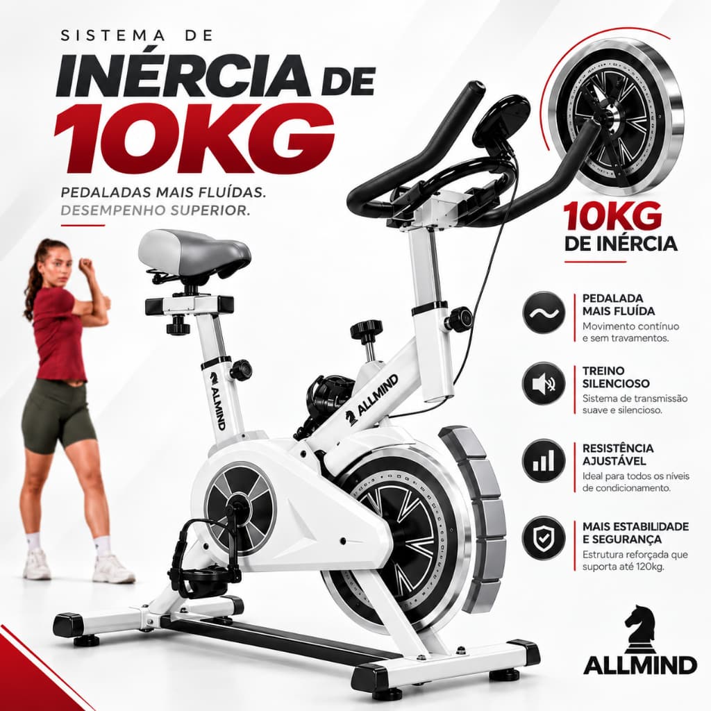 Bicicleta Ergométrica 120kg Spinning Branca e Cinza para Academia e Casa