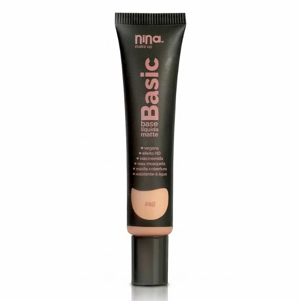 Base Líquida Matte Basic Nina Cor 01 acabamento matte cobertura natural e toque confortável para