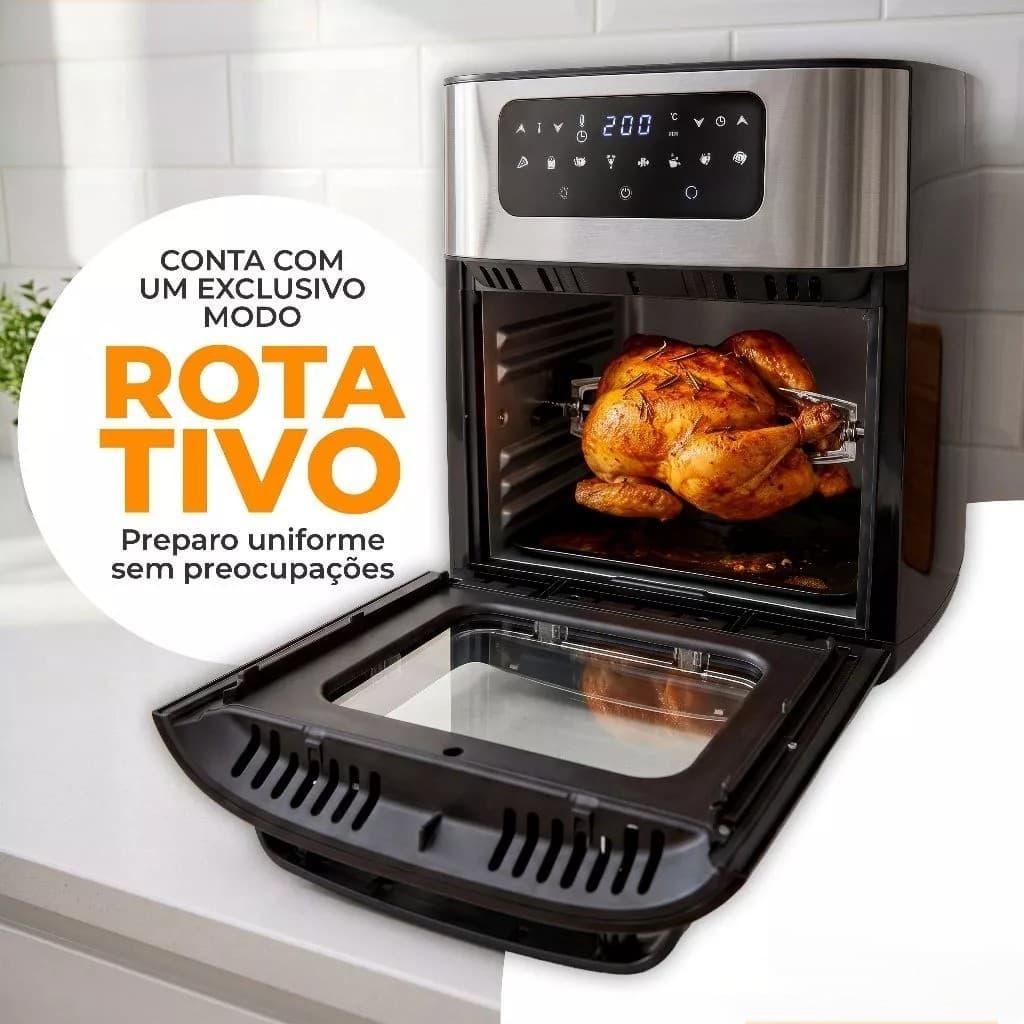 Fritadeira Elétrica Sem Óleo Air Fryer 12L Antiaderente Painel Digital Inox e Air Fryer