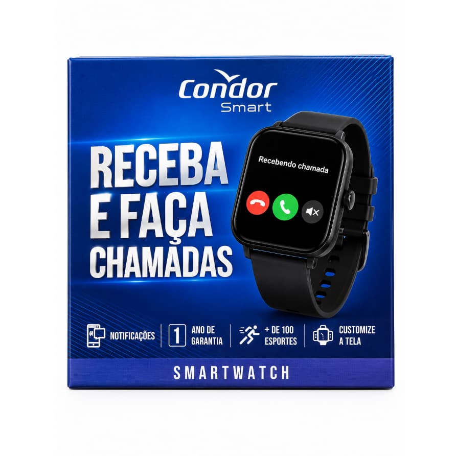 Relogio Smartwatch Condor Smart preto e cinza com resposta a chamadas e notificações esse Relogio ê tanto pra h/m