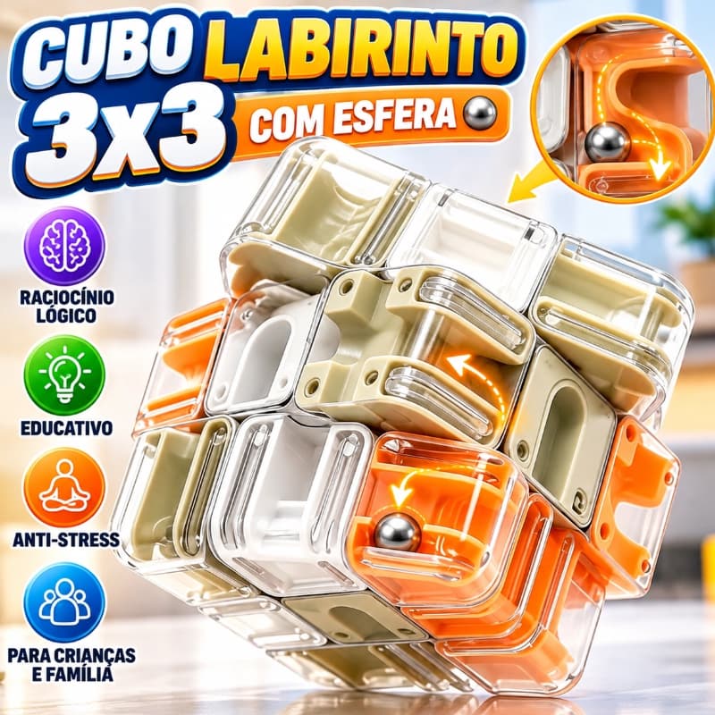 Cubo Mágico 3x3 Labirinto com Esfera Brinquedo Educativo Raciocínio Lógico Anti-Stress para Crianças e Família